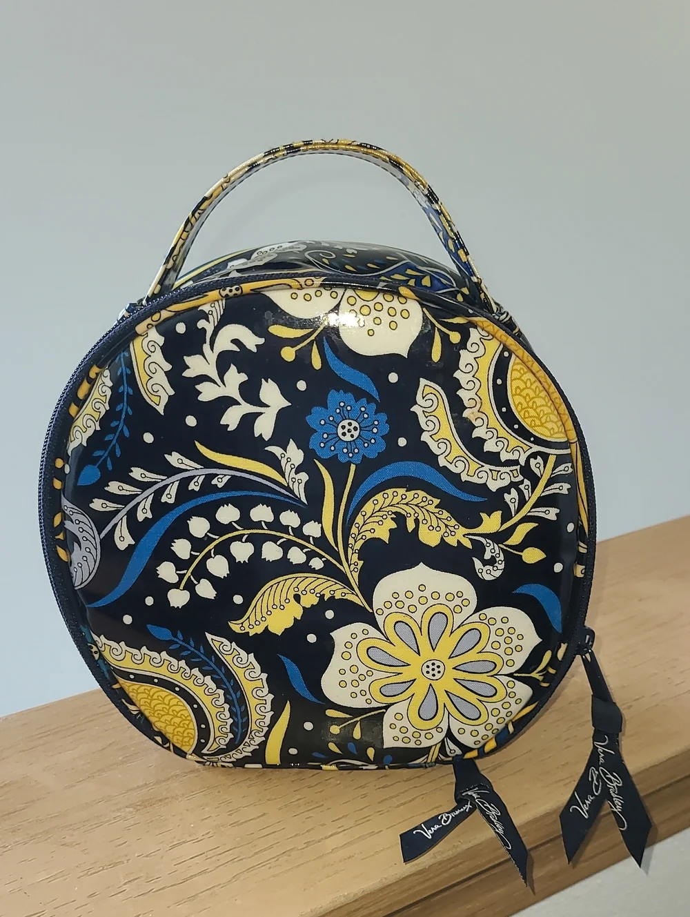 Vera Bradley Navy, Yellow & Blue Floral Round Cosmetic Case